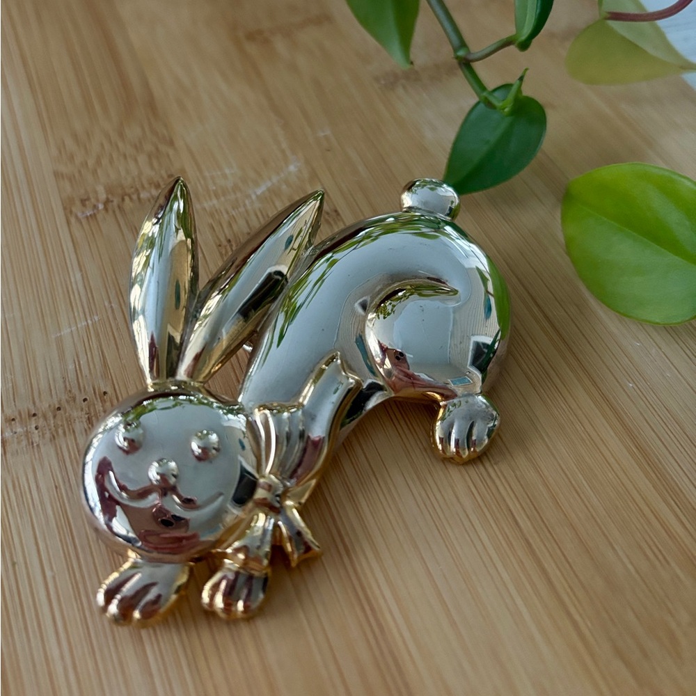Vintage Silver and Gold Bunny Brooch, Oversized